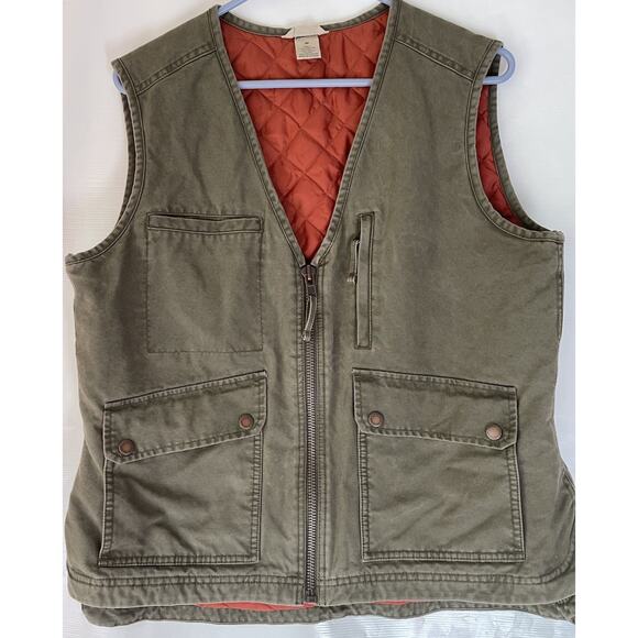 Duluth Trading co. Can Do Green Utility Vest Hiking Fishing Cargo Medium Canvas - Picture 1 of 7